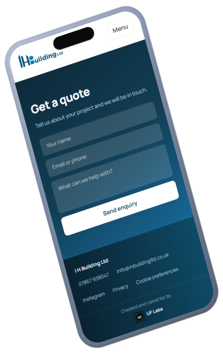 IH Build services list on mobile